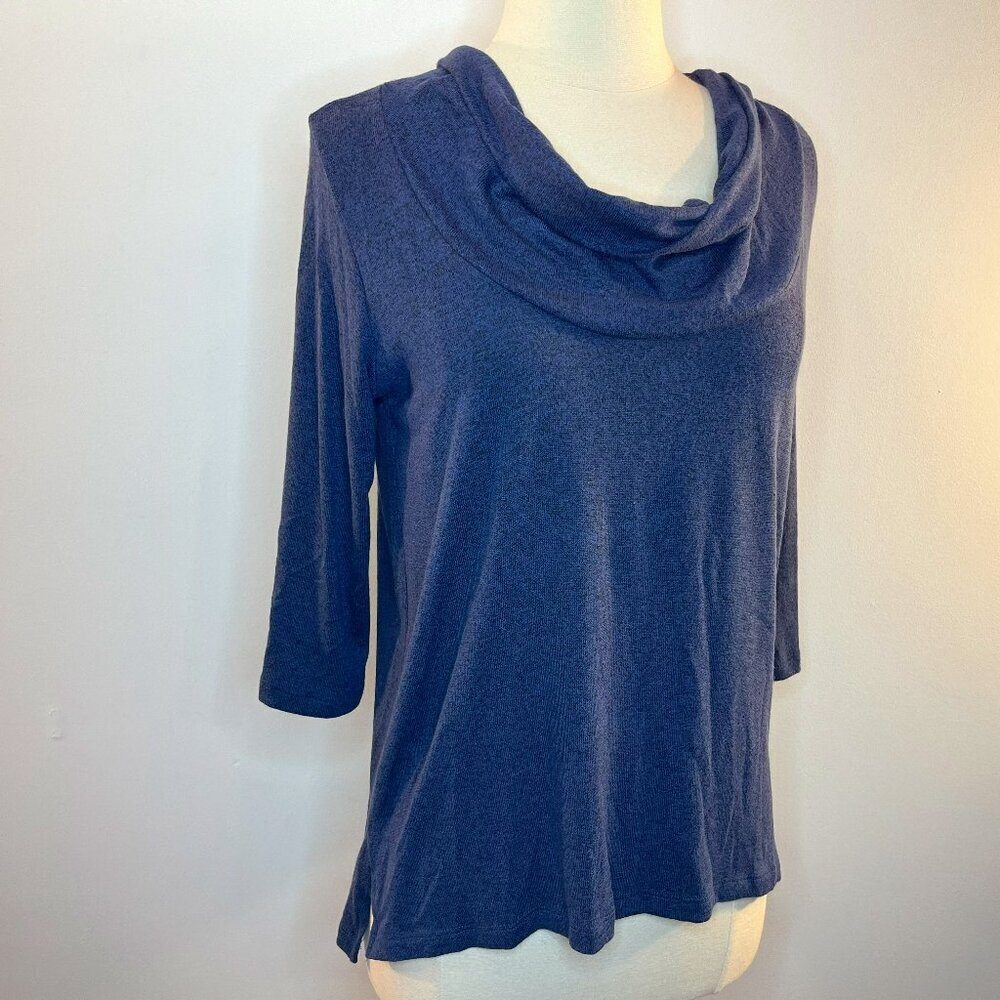 NATURAL LIFE Clothing Women's Navy Melange Cowl 3/4 Slv Top - Small - NWT $69